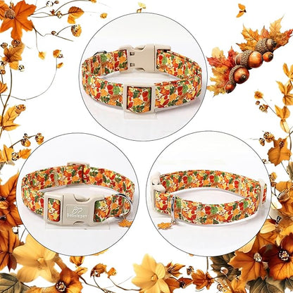 Fall Dog Collar Cute Autumn Leaves Puppy Collar - Light Comfortable Adjustable Pet Collars for Small Medium Large Girl Boy Dogs S