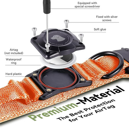 2026 Upgrade Waterproof AirTag Dog Collar, Military Tactical Dog Collar with AirTag Holder, Comfortable Control Handle and Metal Buckle, GPS Dog Collar Holder for Medium to Large Dogs (Orange, XL)