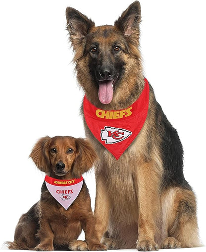 Pets First NFL DOG BANDANA - KANSAS CITY CHIEFS REVERSIBLE PET BANDANA. 2 Sided Sports Bandana with a PREMIUM Embroidery TEAM LOGO, Small/Medium. - 2 Sizes & 32 NFL Teams available (KCC-3217-S-M)