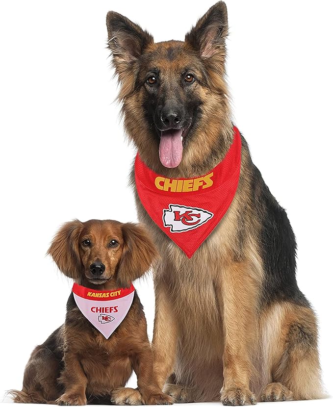 Pets First NFL Kansas City Chiefs Reversible Bandana Size XX-Large for Dogs & Cats. 2 Sided Sports Bandana, Premium Embroidery Team Logo, Many NFL Teams Available