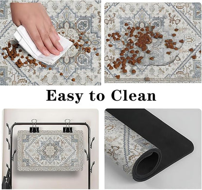 Dog Food Mats for Floors, Absorbent and Quick-Drying Pet Cat Food Mat,Anti-Fouling and Easy-to-Clean Pet Feeding Mat,Dog Bowl Mat for Messy Drinking Water Bowls.16 x24, Bohemia Style