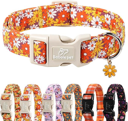 Fall Dog Collar Vintage Daisy Puppy Collar - Hippie Flower Dog Collars Light Comfortable Adjustable Pet Collars for Small Medium Large Girl Boy Dogs L