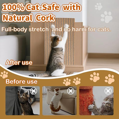 Natural Cork cat Scratch pad for Cats-cat Scratching Posts-cat scratchers for Indoor Cats-cat Scratcher Furniture for Wall & Floor - Natural Cork & Cardboard Blend, No Mess Splinters Easy Clean-2-Pack