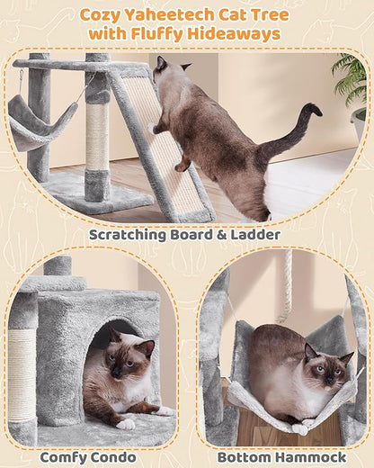 Yaheetech Cat Tree Cat Tower, 63in Multi-Level Kitten Tree for Indoor Kitty, Pet Condo Furniture with Scratching Posts, Large Top Perch, Hammock, Tall Climbing Stand for Kitty Play