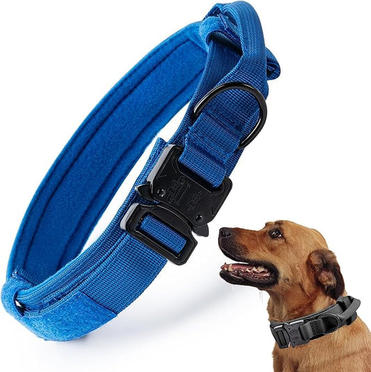 Tactical Dog Collar, Adjustable Military Training Nylon Dog Collar with Control Handle and Heavy Quick-Release Metal Buckle for Small Medium Large Dogs, Dark Blue M