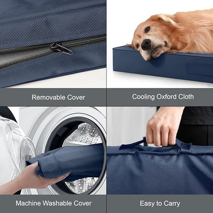 Large Outdoor All Weather Dog Bed, Waterproof Dog Bed for Large Dogs, Orthopedic Egg Crate Foam Pet Bed with Washable Removable Oxford Cooling Cover, 36x27 Inch, Navy