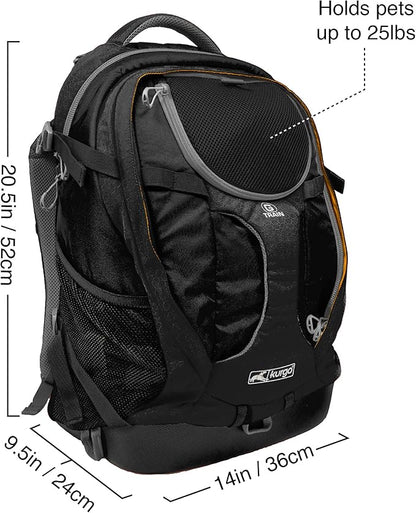 Kurgo G-Train Dog Carrier Backpack - Comfortable Travel Bag for Pets Up to 25 lbs - Waterproof Bottom - Multi-Compartment Pack - Dog Hiking Gear - Rugged Adventure Backpack - Black