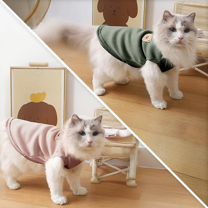 Waffle Knit Cat & Dog T Shirt for Small Dogs, Stretchable Puppy Shirt for Sphynx Cats & Small Breeds, Pet Clothes | Breathable Summer/Winter Apparel for Newborn(2PCS X-Large)