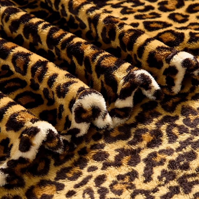 Bnuitland Leopard Print Fleece Flannel Throw Blanket, 300 GSM Double Sided Fuzzy Fluffy Throw for Bed Sofa Couch Travel, Super Soft Lightweight Cheetah Print Blanket for Kids/Baby/Pets, 50×40 inch