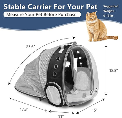 Cat Backpack Carrier Back Expandable Bubble Pet Carrier Backpack for Large Cat, Kitten and Dog, Designed for Hiking, Travelling and Outdoor Use (Back Expandable-Black)