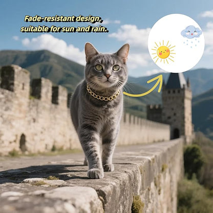 Gold Cat Chain Collar,Adjustable Cuban Link Necklace for Cats, Lightweight & Durable Metal Pet Gift, Stylish Decorative Accessory (Gold, M)