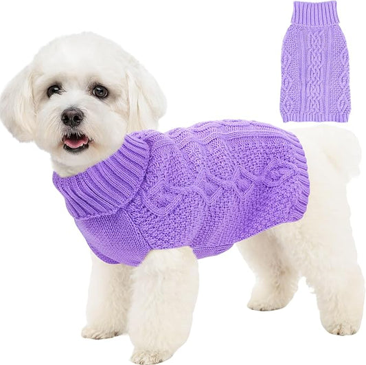 Dog Sweaters Small Dog Clothes Winter Turtleneck Puppy Sweater Warm Pet Cat Sweater Doggy Pullover Outfit with Twisted Design XS~XL(Purple, X-Large)
