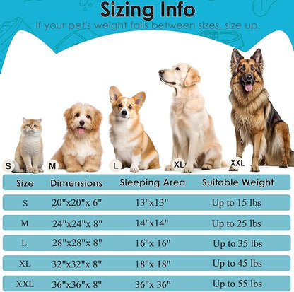 Dogs Bed for Small Dogs, Anti-Anxiety Washable Round Bed (Light Blue, 24.0" L x 24.0" W x 8.0" Th)
