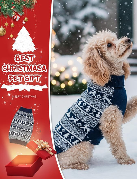 Dog Christmas Sweater, Soft Warm Pet Clothes Coat for Small Medium Large Dogs and Cats Boy Girl, Fall Cozy Holiday Turtleneck Knitting Collar Pullover Pup Outfit Costume for Thanksgiving New Year
