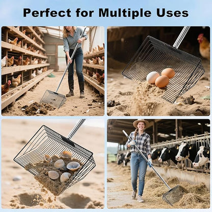 Chicken Poop Scooper & Rake 2-in-1, 304 Stainless Steel Shovel Head, Chicken Litter Scoop for Chicken Coop & Pet Waste Cleaning, Cleaning Tools for Chicken Coops & Farm Animals Scoop