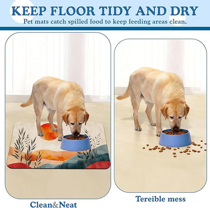 Boho Mountain Sun Pet Food Mat for Cats and Dogs–Christmas Stocking Absorbent Quick Dry Feeding Placemat, Non Slip Rubber Base, Waterproof Bowl Mat for Indoor Use, Pet Supplies 12"x20"