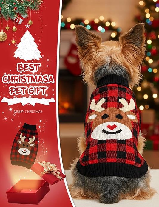 Dog Christmas Sweater, Soft Warm Pet Clothes Coat for Small Medium Large Dogs and Cats Boy Girl, Fall Cozy Holiday Turtleneck Knitting Collar Pullover Pup Outfit Costume for Thanksgiving New Year