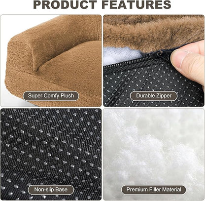 Plush Cat Couch Bed - Cat Bed for Indoor Cats, Dog Sofa Bed, Short Rabbit Fleece Calming Pet Couch with Removable Cover, Anti-Shedding Pet Sofa for Small/Medium Pets (26×18×12in, Brown)