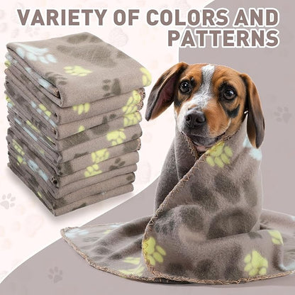 Tatuo 10 Pieces Pet Blankets with Paw Print Dog Cat Fleece Blankets Soft Warm Sleep Mat Pad Bed Cover for Kitten Puppy and Other Small Animals, 24 x 28 Inch(Cute Color)