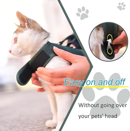 Cat Harness and Leash for Walking Escape Proof Breathable Mesh Fabric, Solid Green, Extra Large, Adjustable Cat Walking Jackets, Padded Stylish Cat Vest