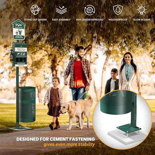 ALAGPRO® Dog Waste Station Outdoor Pet Waste Station with Hand Sanitizer Bottle, Commercial Dog Poop Station with Free 600 Roll Waste Bags & 50 Can Liners for Backyard, Park & HOA's