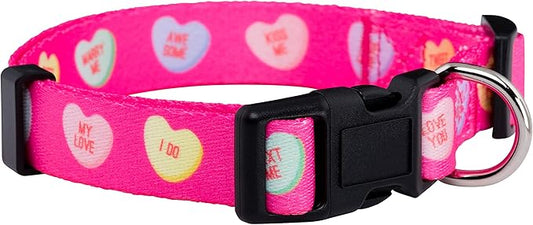 Native Pup Valentine’s Dog Collar- Valentines Day Pet Collars- Valentine Girly Hearts- Pink Red Heart- Cute Boy Girl Puppy Gift- Adjustable for Small, Medium, Large Breeds (Candy Hearts, Small)
