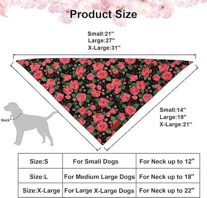 ADOGGYGO Floral Dog Bandana 2 Pack, Reversible Red Pink Rose Pet Scarf Bib, Adjustable Fit Cute Floral Bandanas for Medium Large Dogs Pets (Large)