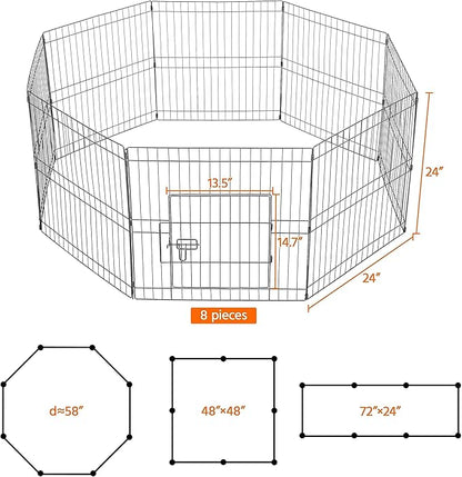 Yaheetech 24" High 8 Panel Foldable Metal Dog Exercise Pen Pet Playpen Dog Fence Outdoor & Indoor Use for Small Animals with Door Black
