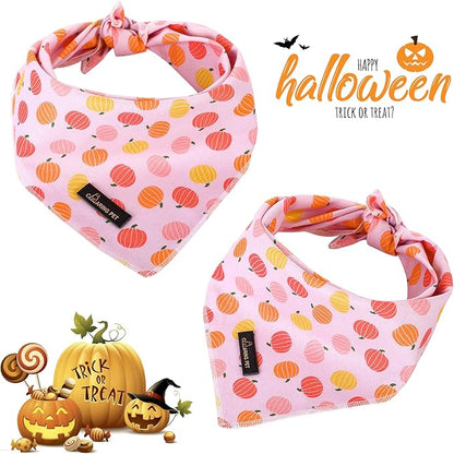 ARING PET Halloween Dog Bandanas, Cotton Pink Pumpkin Pet Bandanas Cute Triangle Bibs Scarf for Small Medium Large Boy Girl Dogs and Cats-S