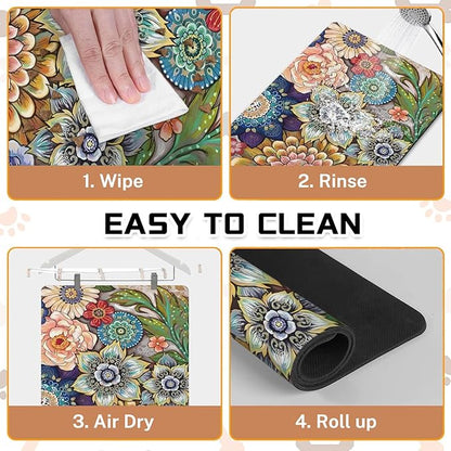 Absorbent Pet Dog Bowl Mat for Food and Water, Pet Cat Food Feeding Mat with Non Slip Rubber Backing, Dog Food Mats for Floors Waterproof, 24"x32"