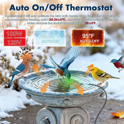 2 Pack Outdoors 100W Bird Bath Heater for Winter,Birdbath Deicer Pond De-icer Thermostatically Controlled Birdbaths Water Heater with 5.9 Ft Power Cord and Working Indicator Light