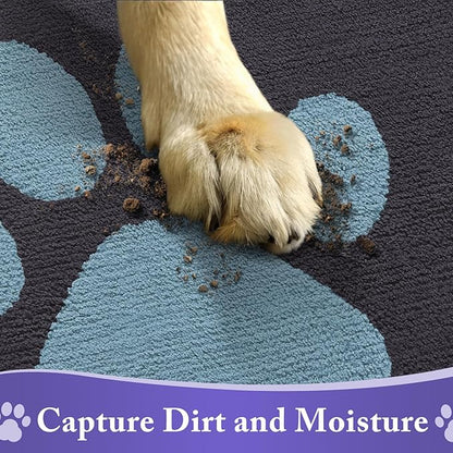 Buganda Dog Door Mat for Muddy Paws, Absorbent Dirt Trapper Non Slip Indoor Doormats, Washable Low-Profile Mat for Mud Dogs, Entryway Carpet for Inside Floor (30x20 Inches, Dark Grey and Blue)