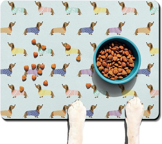 Dachshund Dog Food & Water Mat, Pet Feeding Mat for Floor Non-Slip Waterproof, Super Absorbent Cat Bowl Mat, Easy to Clean Eco-Friendly Durable Pet Placemat,24" × 32"