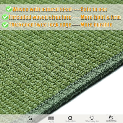 Cat Scratcher Mat, 23.6x15.7inch Natural Sisal Cat Scratchers for Indoor Cats with Velcro,Stick on Floor Cat Wall Scratcher,Horizontal Cat Scratch Mat Protect Furniture (Green Color)
