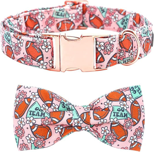 Dog Collar - Rugby with Flower Pet Collar Bows for Dogs Bowtie Pet Collar Adjustable Dog Collar Girl Boy Puppy Collar for Small Dogs