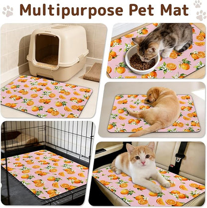 Dog Food Mat for Bowls, Absorbent Quick Dry Dog Cat Mats for Food and Water, Non-Slip Backing Pet Mat Pet Supplies - Orange Pattern