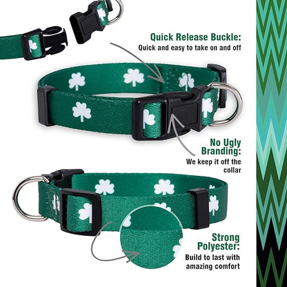 Native Pup St Patricks Dog Collar- Saint Patrick Green Shamrock Pet Collars- St. Patrick’s Lucky Irish- Cute Boy Girl Puppy Gift- Adjustable for Small, Medium, Large Breeds (Shamrock, Large)