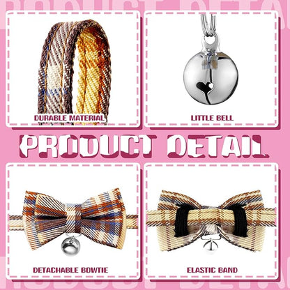 Weewooday 10 Pcs Breakaway Cat Collar with Bow Tie and Bell, Kitten Collar for Cat, Adjustable Cute Plaid Safety Kitty Collars for Birthday Pet Christmas Party Supplies, 10 Styles