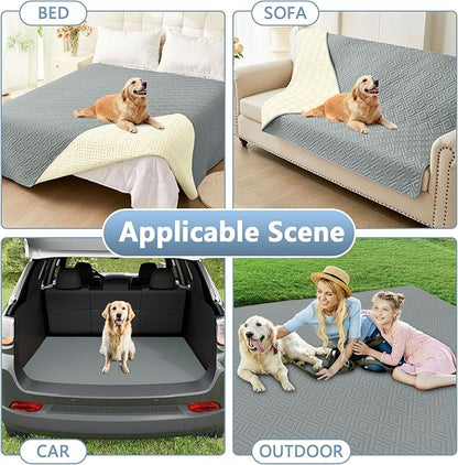 hyha Waterproof Dog Blanket, Soft Dog Bed Cover Pet Blankets, Waterproof Sofa Couch Cover for Dogs Washable, Reversible Pet Couch Covers for Sofa Furniture (82x102 Inch, Grey/Beige)