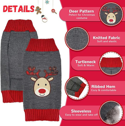 Dog Christmas Sweater Xmas Pet Clothes Cute Gray Reindeer Holiday Puppy Cat Costume New Year Gifts for Small Medium Large Dogs Jumpers (L, Gray Reindeer)