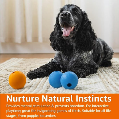 Amazon Basics Interactive Bouncy Durable Rubber Dog Toy Balls, 2.5 inch, Blue, Orange, Pack of 3