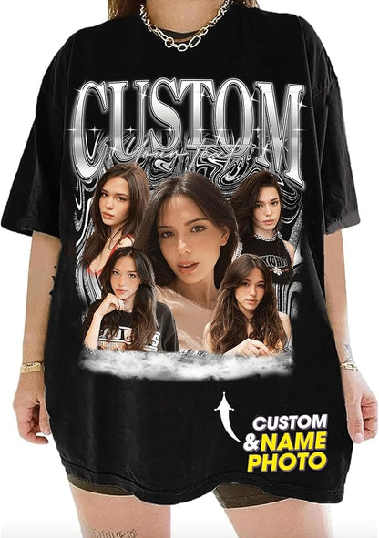 NAZENTI Custom Bootleg Rap Tee, Custom T-Shirts with Picture, Retro Custom Bootleg, Valentine's Gifts for Him Her