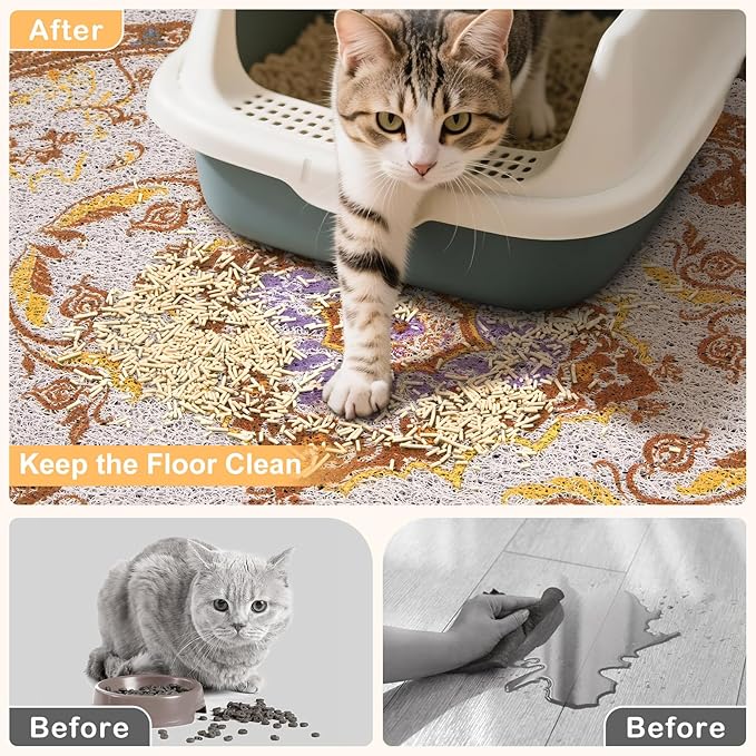 Bienbee Cat Litter Mat, 24" x 15" Litter Box Mat Rug with Non-Slip Bottom,Urine and Water Proof, Easy to Clean Cat Supplies Essentials for Indoor Kitty Kitten Floor, Brown M