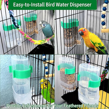 Bird Water Dispenser Parrot Water Feeder Bird Seed Container for Cage Parakeet Waterer Cage Accessories Automatic Feeding for Finch Lovebird Canary Small Birds(4Pcs)