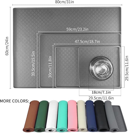 Ptlom Pet Placemat for Dog and Cat, Mat for Prevent Food and Water Overflow, Suitable for Small, Medium and Big Pet, 18" 12", Grey, Silicone