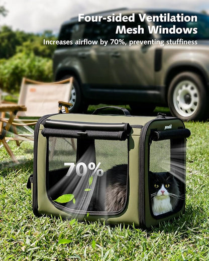 Pecute Dog Car Carrier Light Weight 19.7×16.9×14.8in, Dog Carrier Easy to Assemble, Dog Car Crate Portable and Breathable,Pet Carrier for Indoor and Outdoor, Dog Travel Crate with Curtain Green