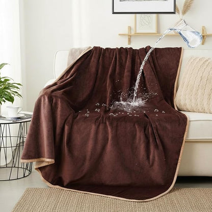 Water Proof Blanket 50x60 Inches - Reversible Flannel Blanket for Bed, Sofa,Couch- Spillproof, Leakproof Soft Double-Sided Brown Throw Blanket for Adults, Pets, Couples