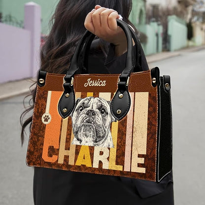 Personalized Pet Mom Leather Handbag – Custom Name Dog Cat Photo Purse, Pet Lover Gifts for Women, Christmas