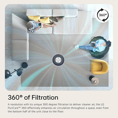LG PuriCare 360 Air Purifiers for Home, Large and Small Room, Bedroom, Up to 2,059 ft² in 1 Hr with NanoFiber True HEPA Filter, 360 Degrees of Filtration, WiFi, Air Quality Monitor, Low Noise