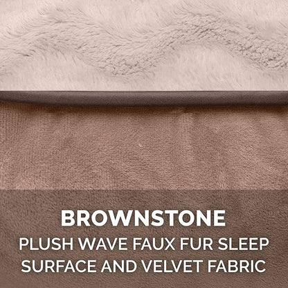 Furhaven Memory Foam Dog Bed for Large Dogs w/ Removable Bolsters & Washable Cover, For Dogs Up to 125 lbs - Plush & Velvet Waves Perfect Comfort Sofa - Brownstone, Jumbo Plus/XXL